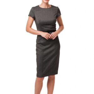 Businesswoman in Gray Dress Isolated on White