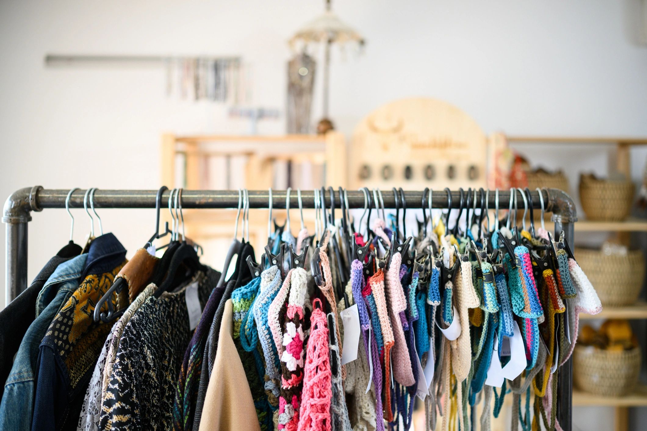 Boutique clothing rack inside a fashion store